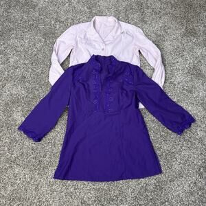 Vintage Lot of 2‎ Homemade Hand Sewn Blouses Tops Sz S Purple Pink
